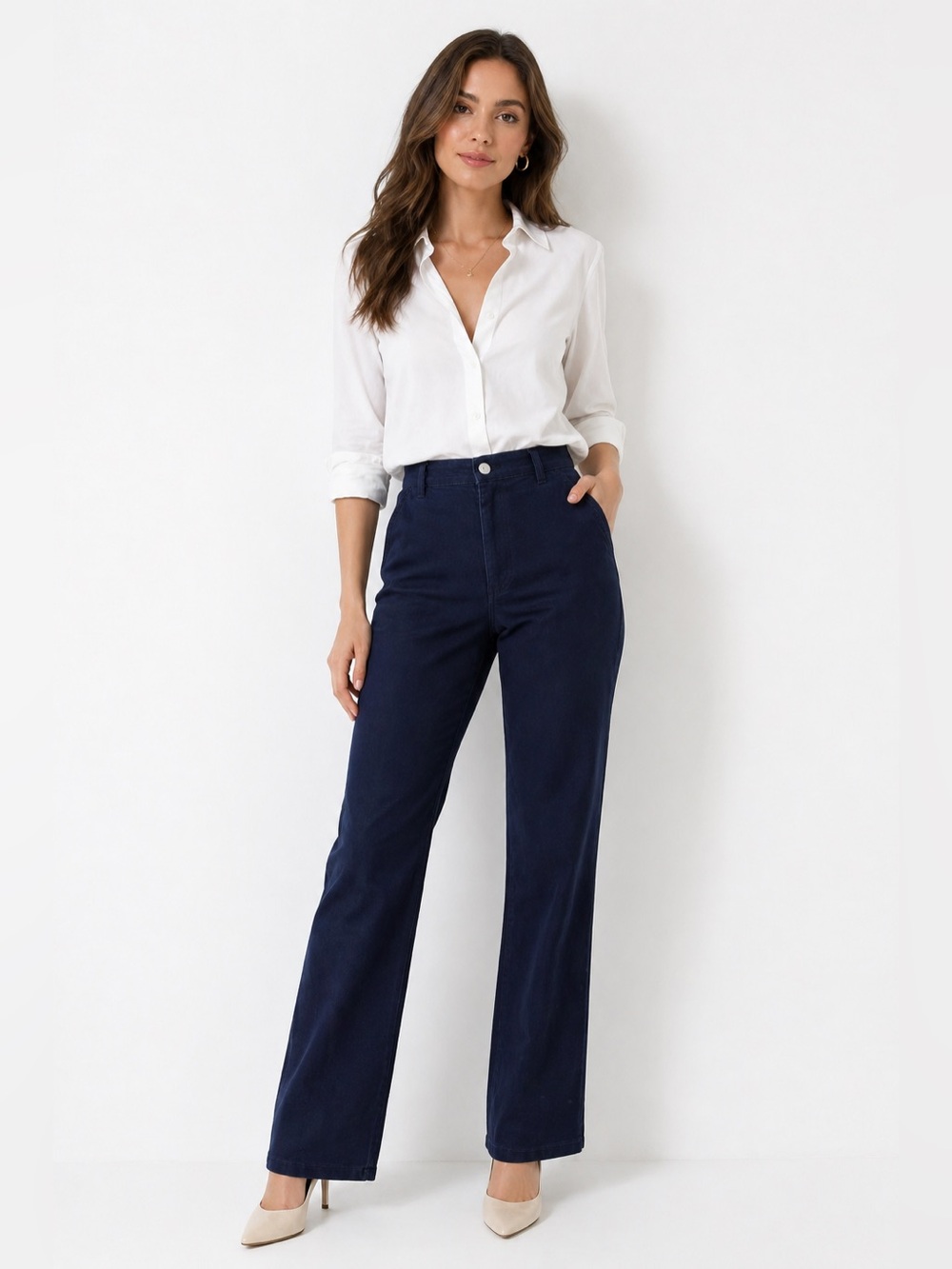 Anne Klein Jeans AK High Rise Trouser Relaxed Straight Leg Pants 10 Navy